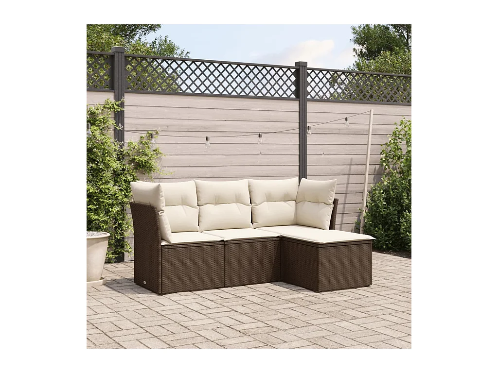 4-tlg. Garten-Sofagarnitur mit Kissen Braun Poly Rattan