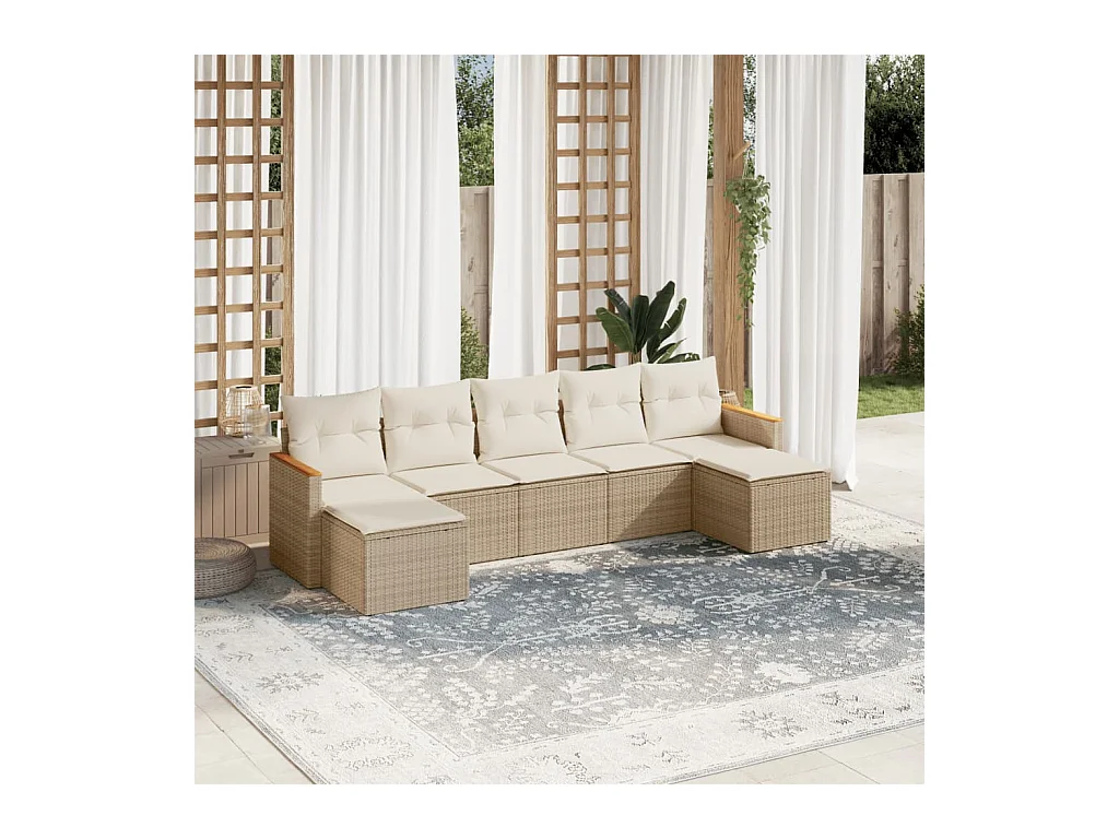 Salon de jardin avec coussins 7 pcs beige résine tressée