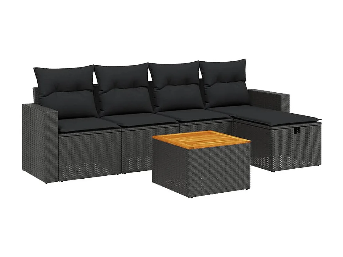 6-tlg. Garten-Sofagarnitur mit Kissen Schwarz Poly Rattan