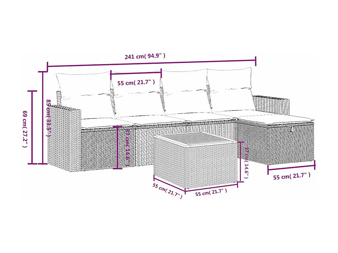 6-tlg. Garten-Sofagarnitur mit Kissen Schwarz Poly Rattan