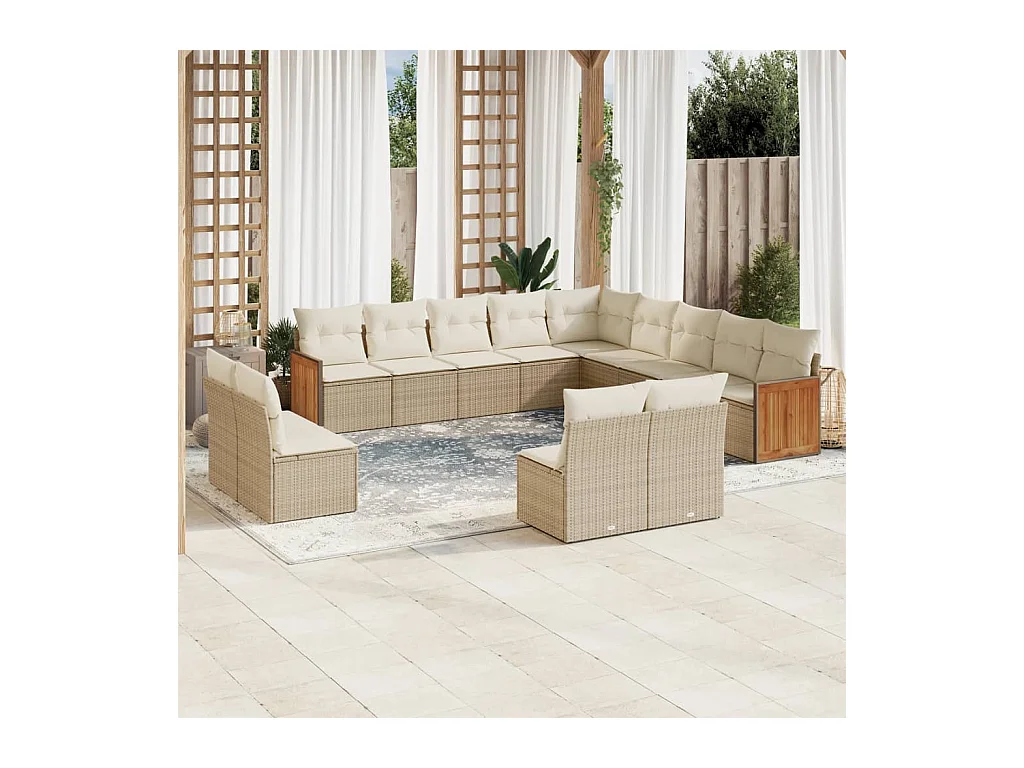 Salon de jardin avec coussins 13 pcs beige résine tressée