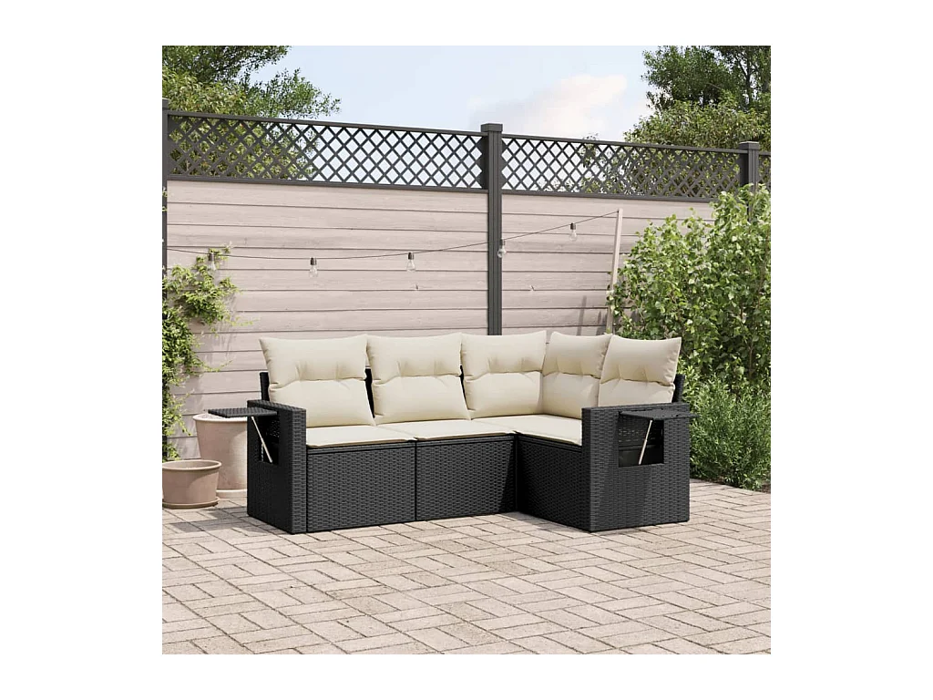 Set Divani da Giardino 4 pz con Cuscini Nero in Polyrattan