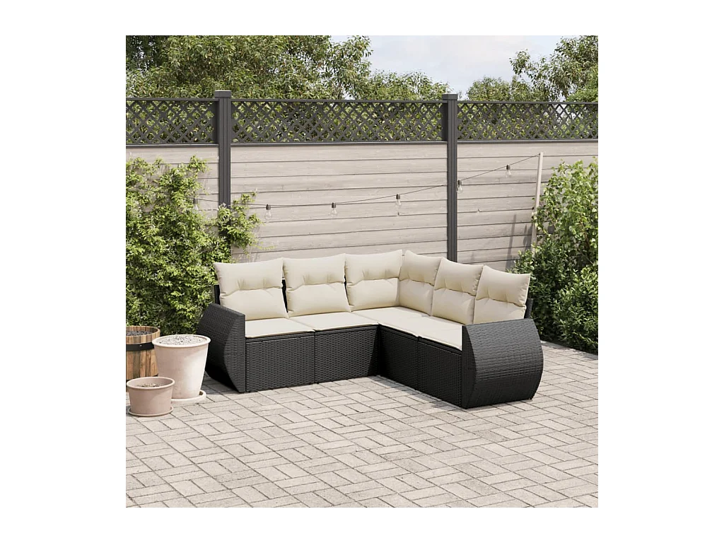 Salon de jardin 5 pcs avec coussins noir résine tressée