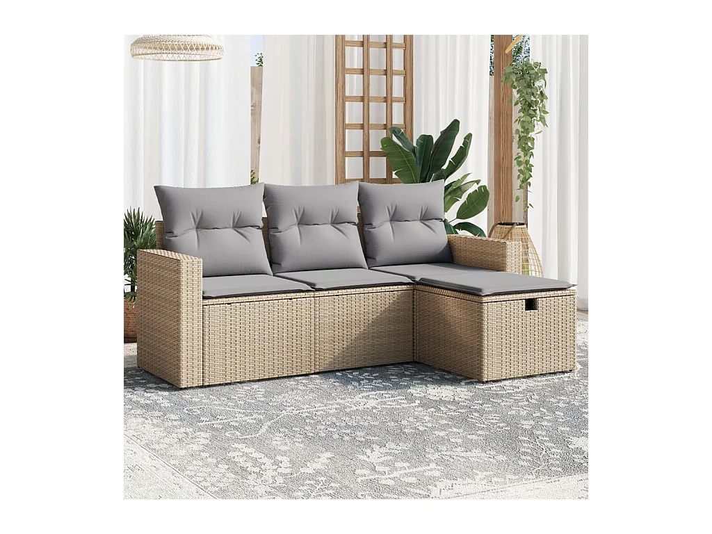 Juego de sofás jardín con cojines beige mezcla 4 pzas ratán PE