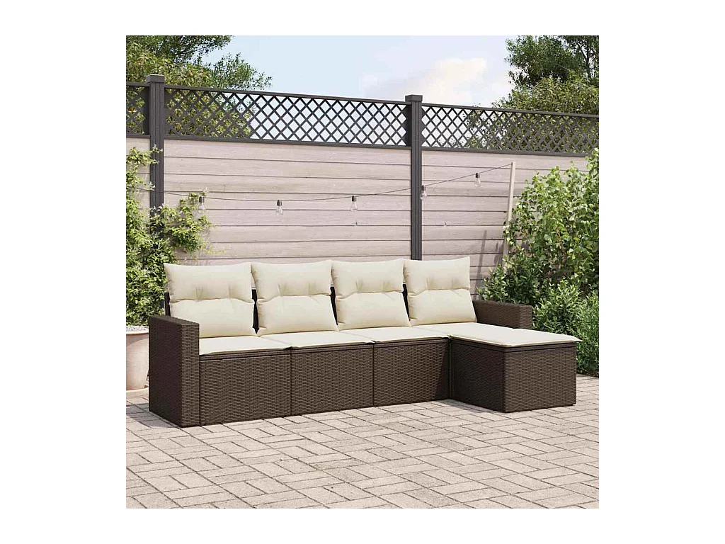 5-delige Loungeset met kussens poly rattan bruin