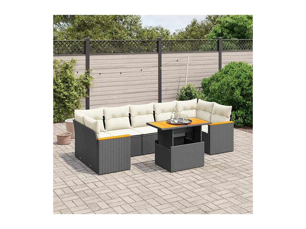 Salon de jardin 8 pcs avec coussins noir résine tressée