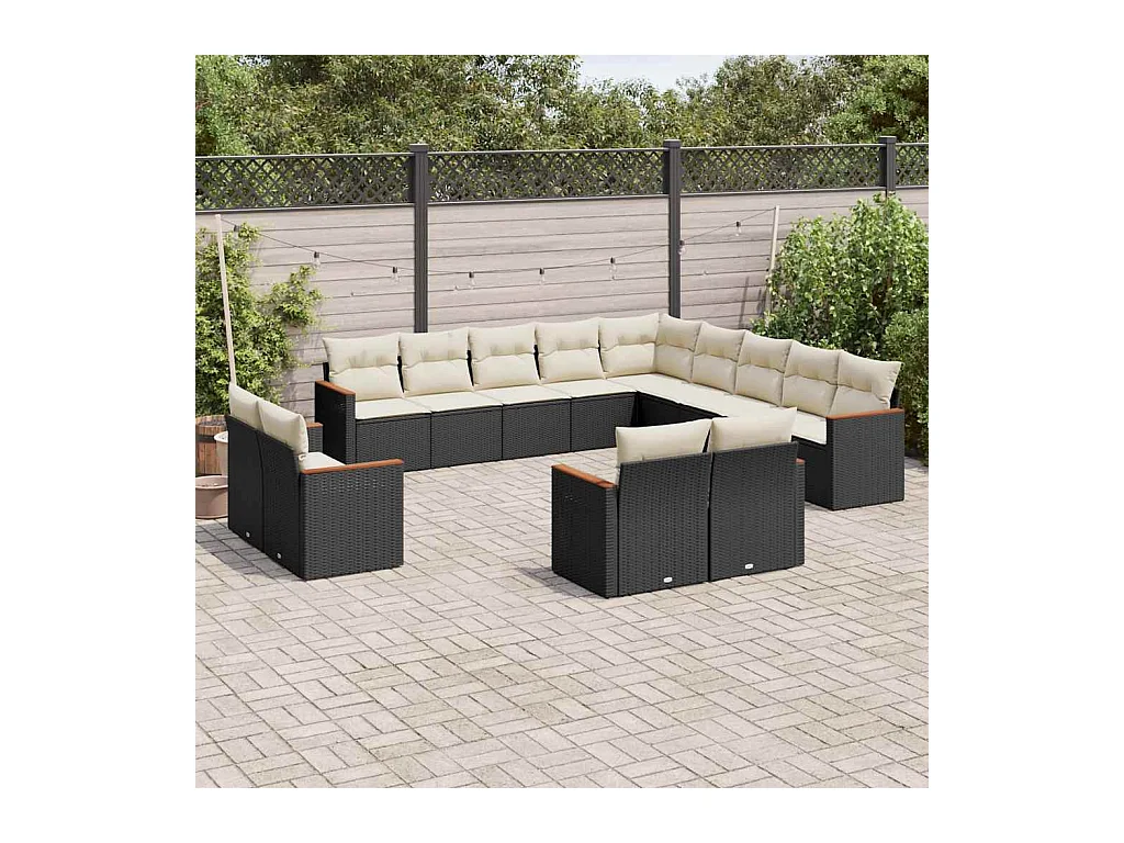13-delige Loungeset met kussens poly rattan zwart