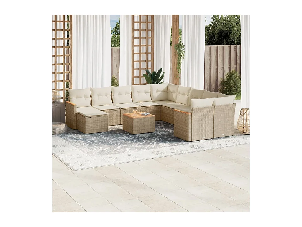12-delige Loungeset met kussens poly rattan beige