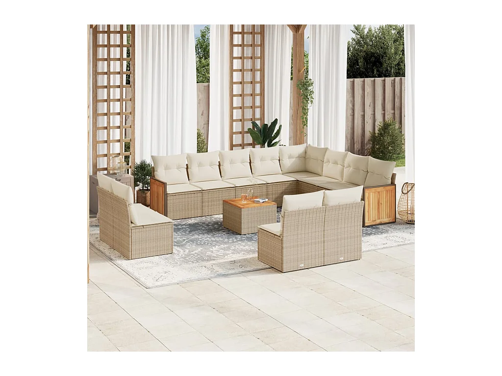Salon de jardin avec coussins 13 pcs beige résine tressée