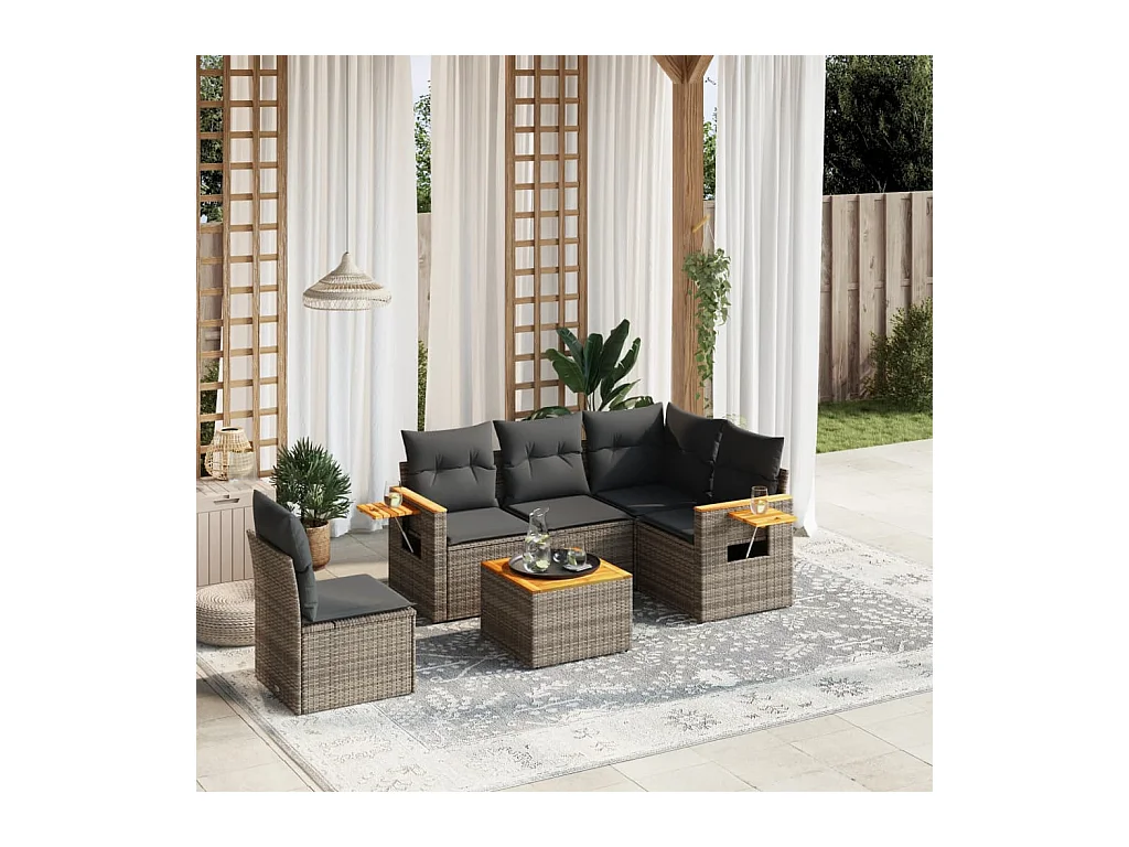 Set Divano da Giardino 6 pz con Cuscini Grigio in Polyrattan
