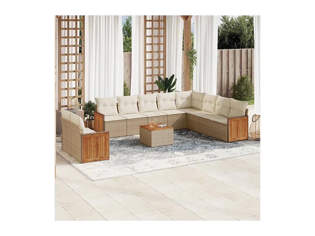 11-delige Tuinset met kussens poly rattan beige