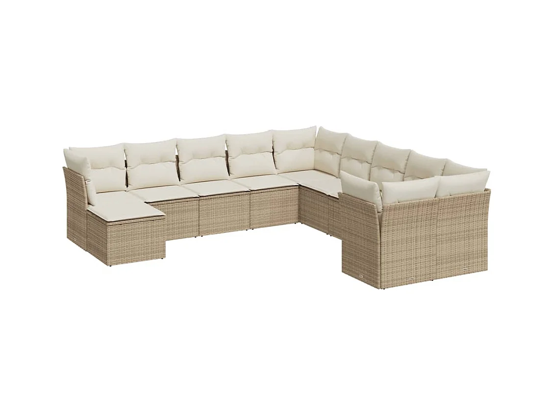 Set Divani da Giardino 11 pz con Cuscini Beige in Polyrattan