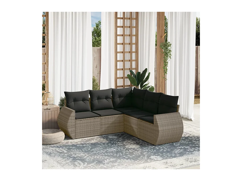 Set Divano da Giardino 5 pz con Cuscini Grigio in Polyrattan
