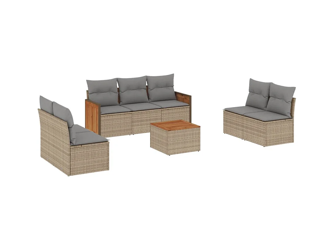8-tlg. Garten-Sofagarnitur mit Kissen Beige Poly Rattan