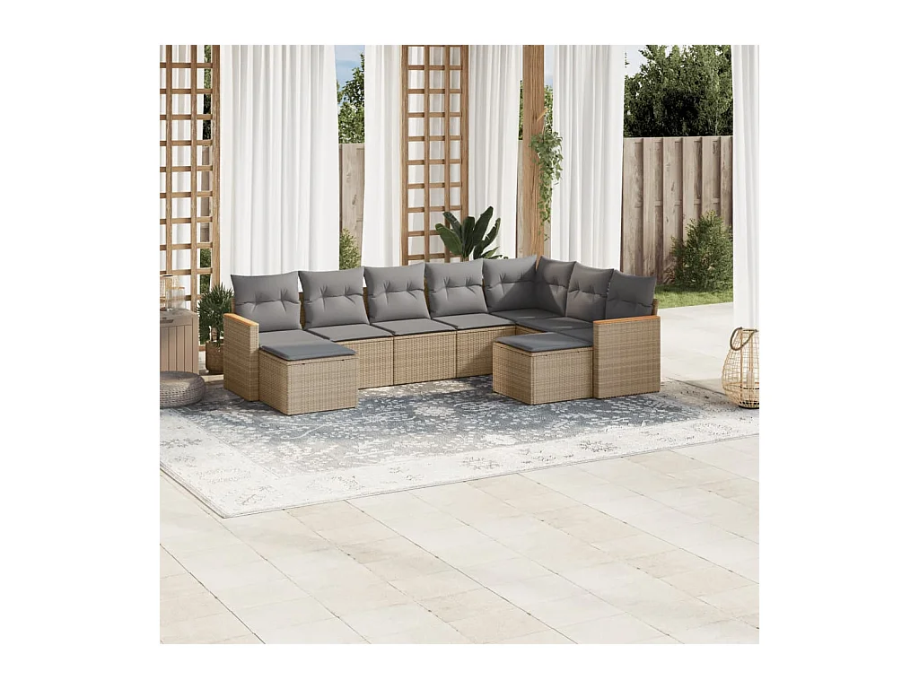 Salon de jardin avec coussins 9pcs mélange beige résine tressée