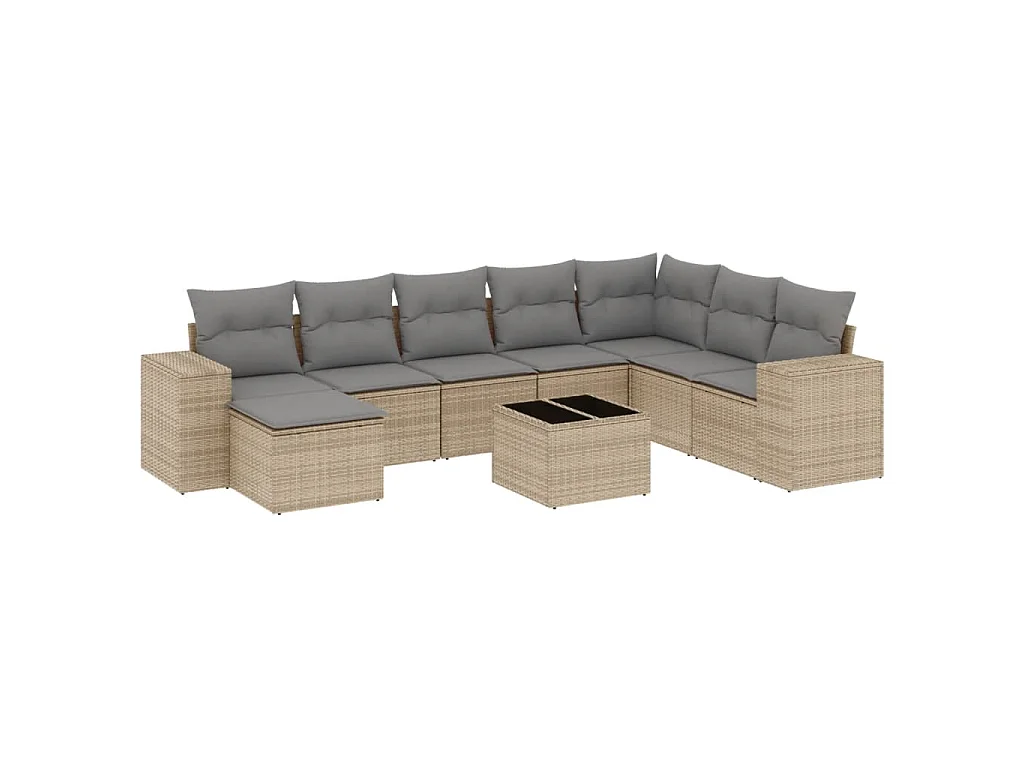 9-tlg. Garten-Sofagarnitur mit Kissen Beige Poly Rattan