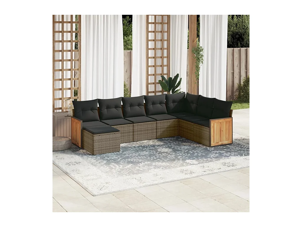 Salon de jardin 8 pcs avec coussins gris résine tressée
