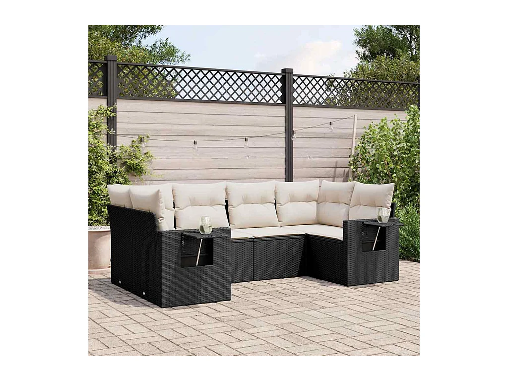 Salon de jardin 6 pcs avec coussins noir résine tressée