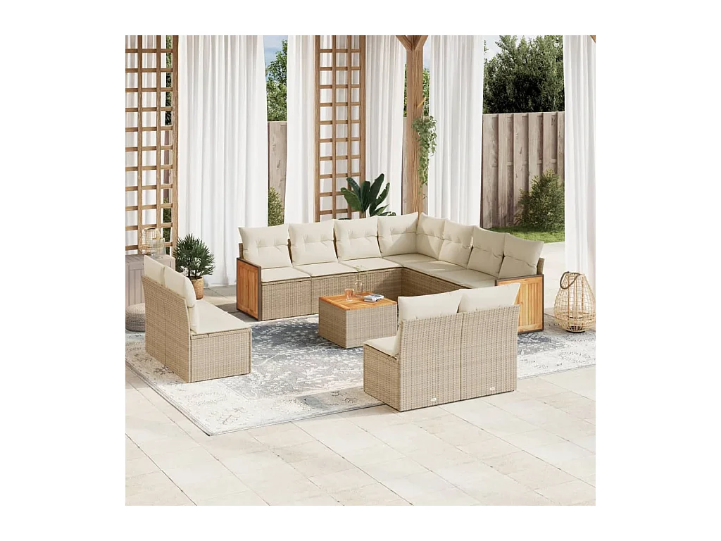 Salon de jardin avec coussins 12 pcs beige résine tressée