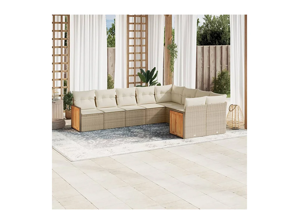 Salon de jardin avec coussins 9 pcs beige résine tressée
