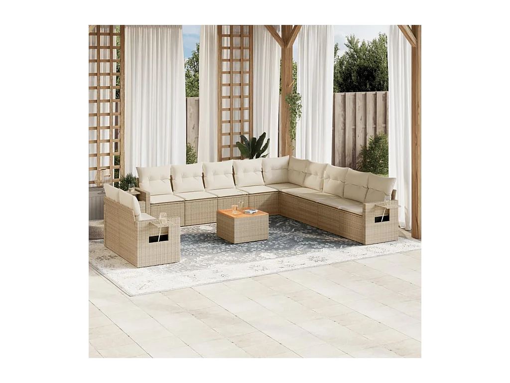Salon de jardin avec coussins 12 pcs beige résine tressée