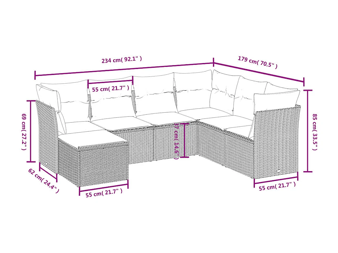 Set Divani da Giardino 7 pz con Cuscini Beige in Polyrattan