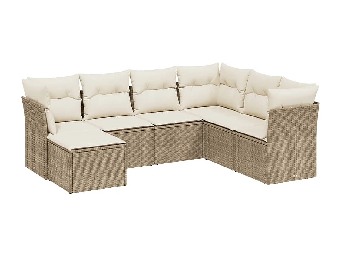 Salon de jardin avec coussins 7 pcs beige résine tressée
