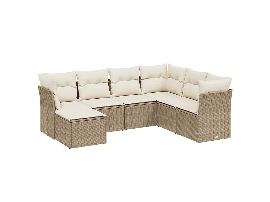 7-tlg. Garten-Sofagarnitur mit Kissen Beige Poly Rattan
