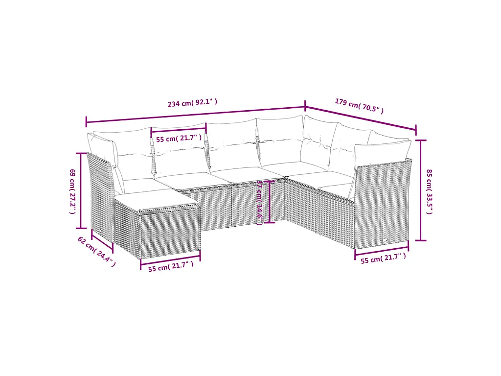 7-tlg. Garten-Sofagarnitur mit Kissen Beige Poly Rattan