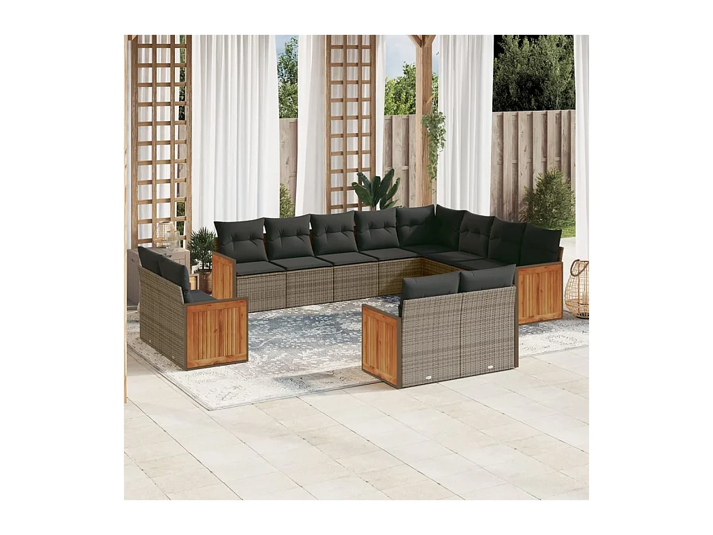 Set Divani da Giardino 12 pz con Cuscini Grigio in Polyrattan