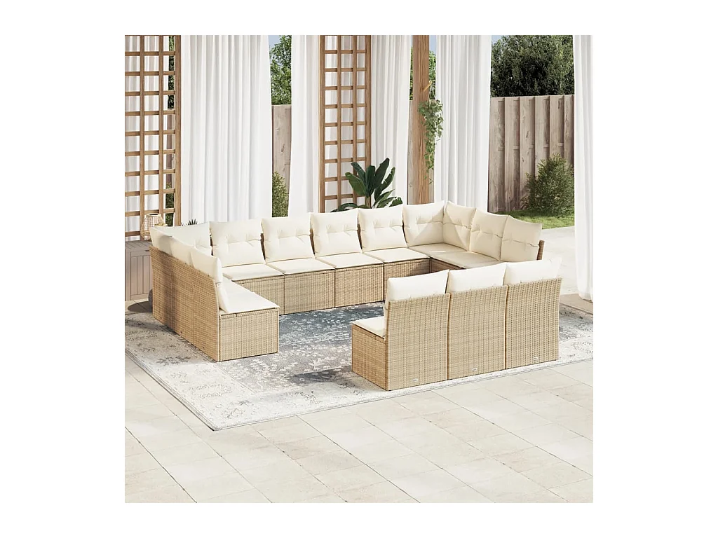 13-delige Loungeset met kussens poly rattan beige