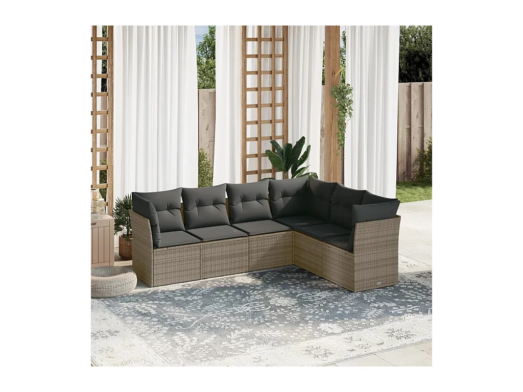 Salon de jardin 6 pcs avec coussins gris résine tressée