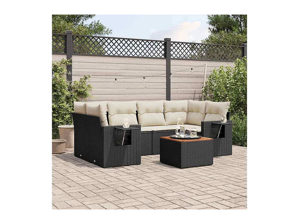 Set Divani da Giardino con Cuscini 7pz Nero Polyrattan