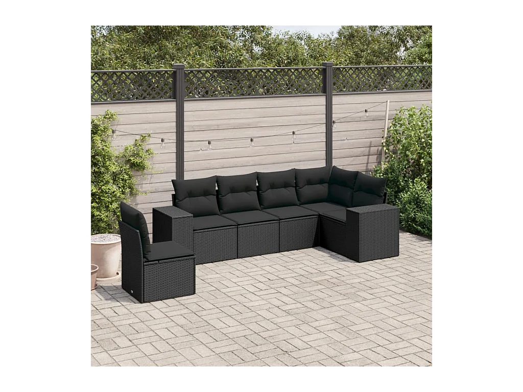 Salon de jardin 6 pcs avec coussins noir résine tressée