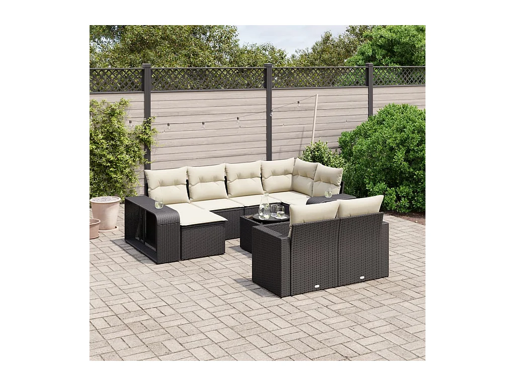 Salon de jardin 11 pcs avec coussins noir résine tressée