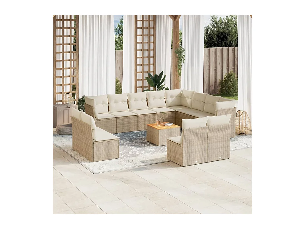 Set Divano da Giardino 13 pz con Cuscini Beige in Polyrattan