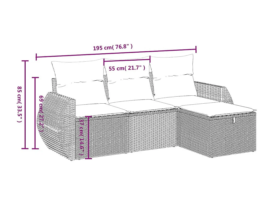 Set Divano da Giardino 4 pz con Cuscini Beige in Polyrattan