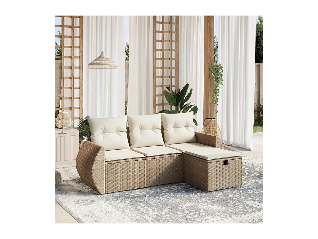 Salon de jardin avec coussins 4 pcs beige résine tressée