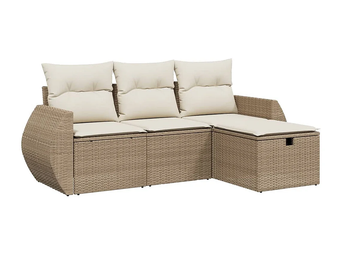 Salon de jardin avec coussins 4 pcs beige résine tressée