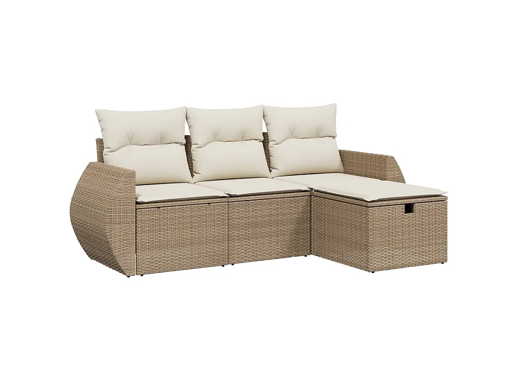 Salon de jardin avec coussins 4 pcs beige résine tressée