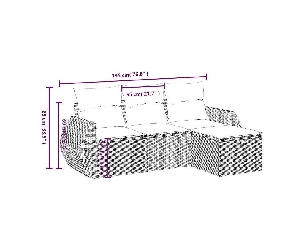 Salon de jardin avec coussins 4 pcs beige résine tressée