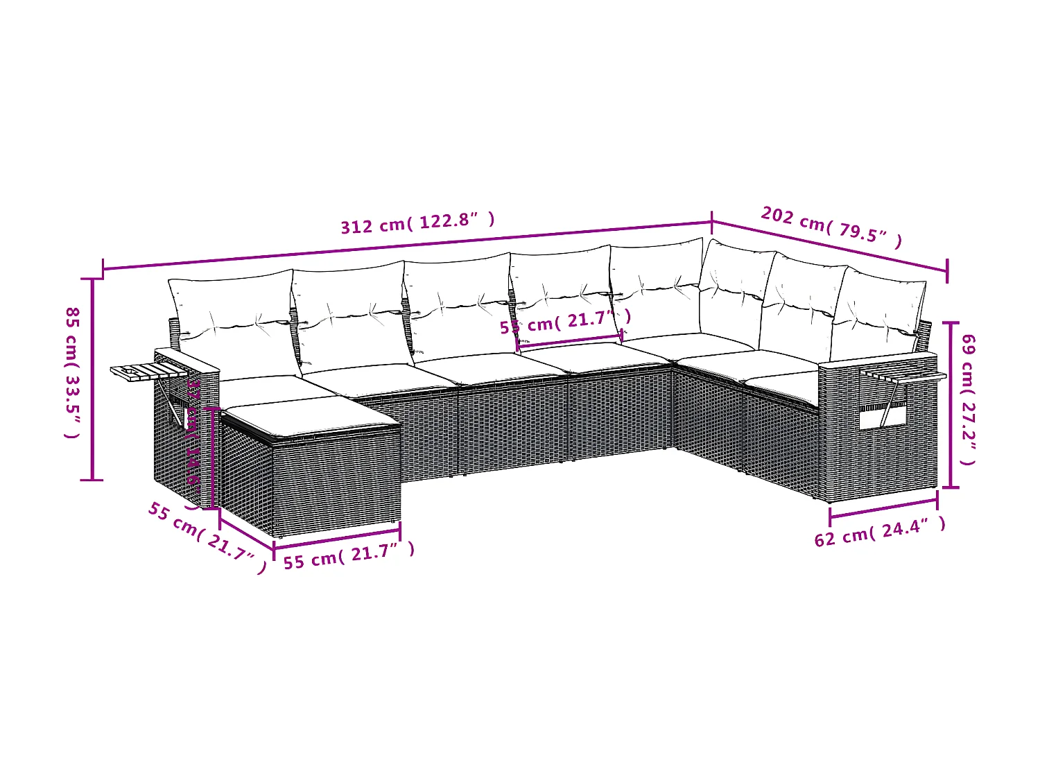 Set Divano da Giardino 8 pz con Cuscini Beige in Polyrattan