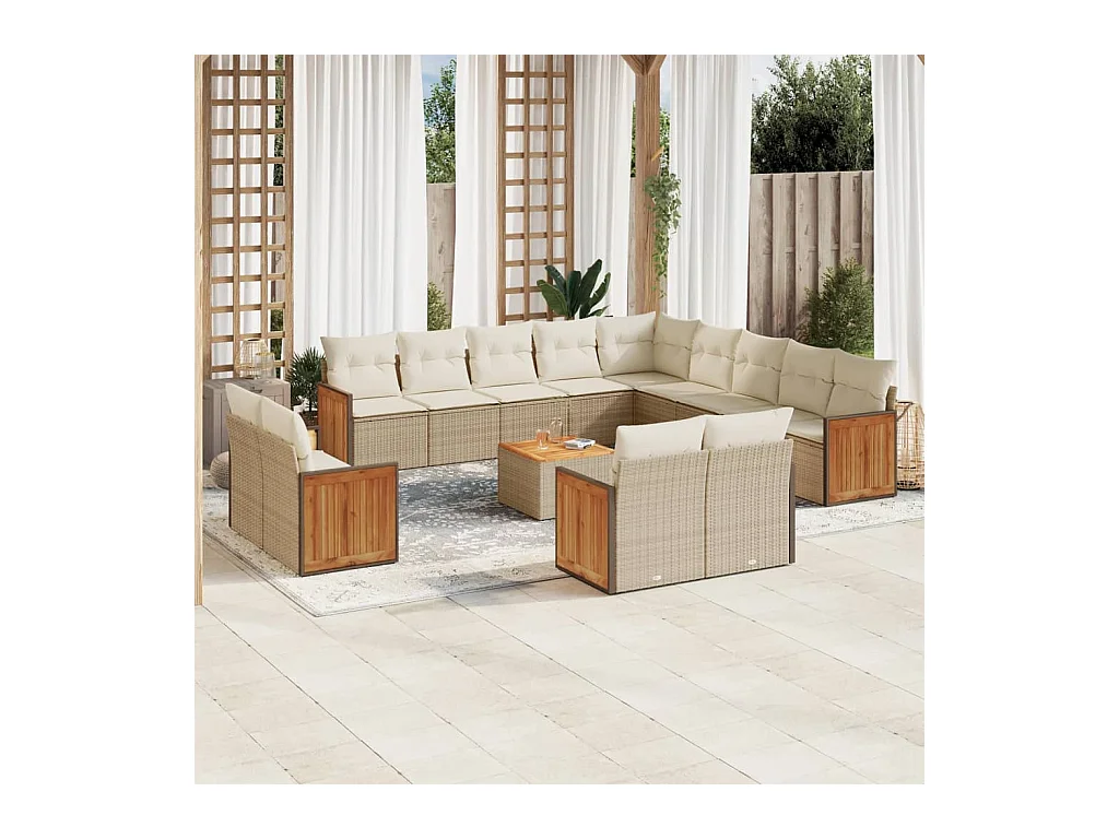 Salon de jardin avec coussins 14 pcs beige résine tressée