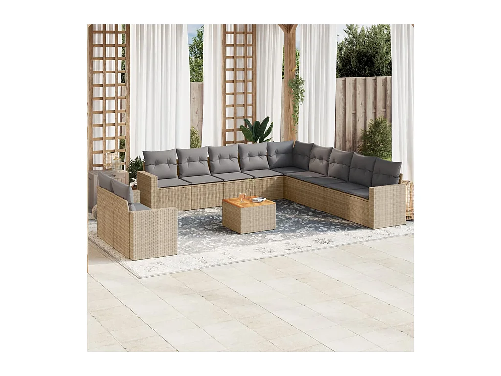 12-delige Loungeset met kussens poly rattan gemengd beige
