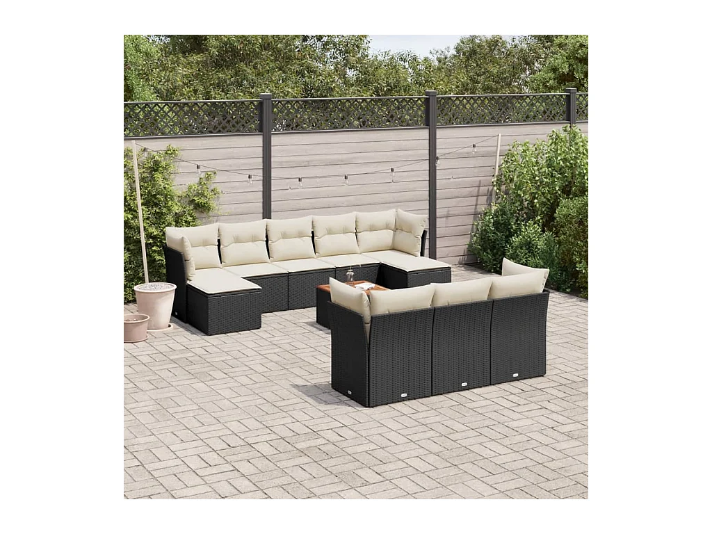 11 pcs conjunto sofás de jardim c/ almofadões vime PE preto