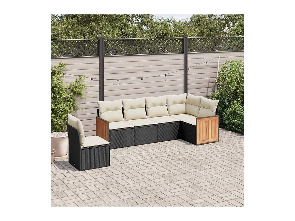 Salon de jardin 6 pcs avec coussins noir résine tressée