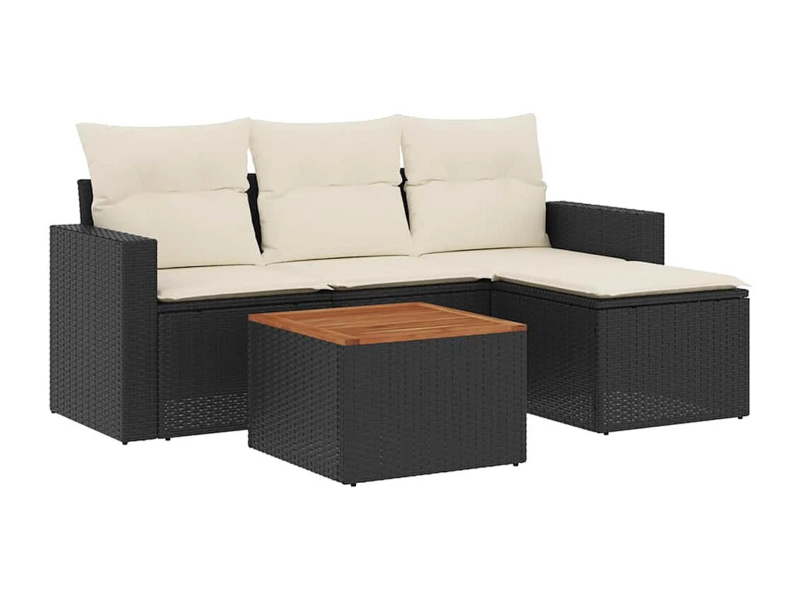 Salon de jardin 5 pcs avec coussins noir résine tressée
