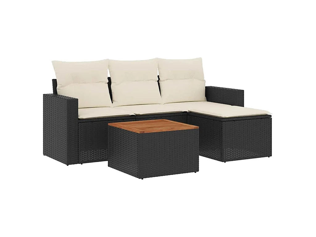 Set Divani da Giardino 5 pz con Cuscini in Polyrattan Nero