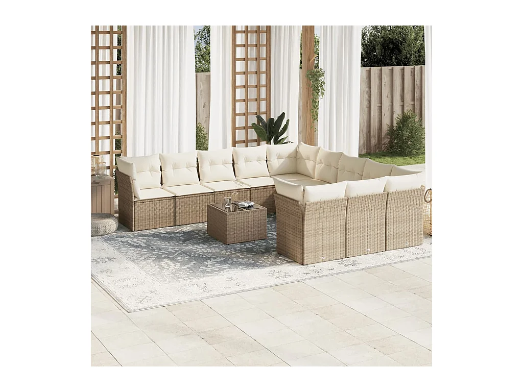 Salon de jardin avec coussins 12 pcs beige résine tressée
