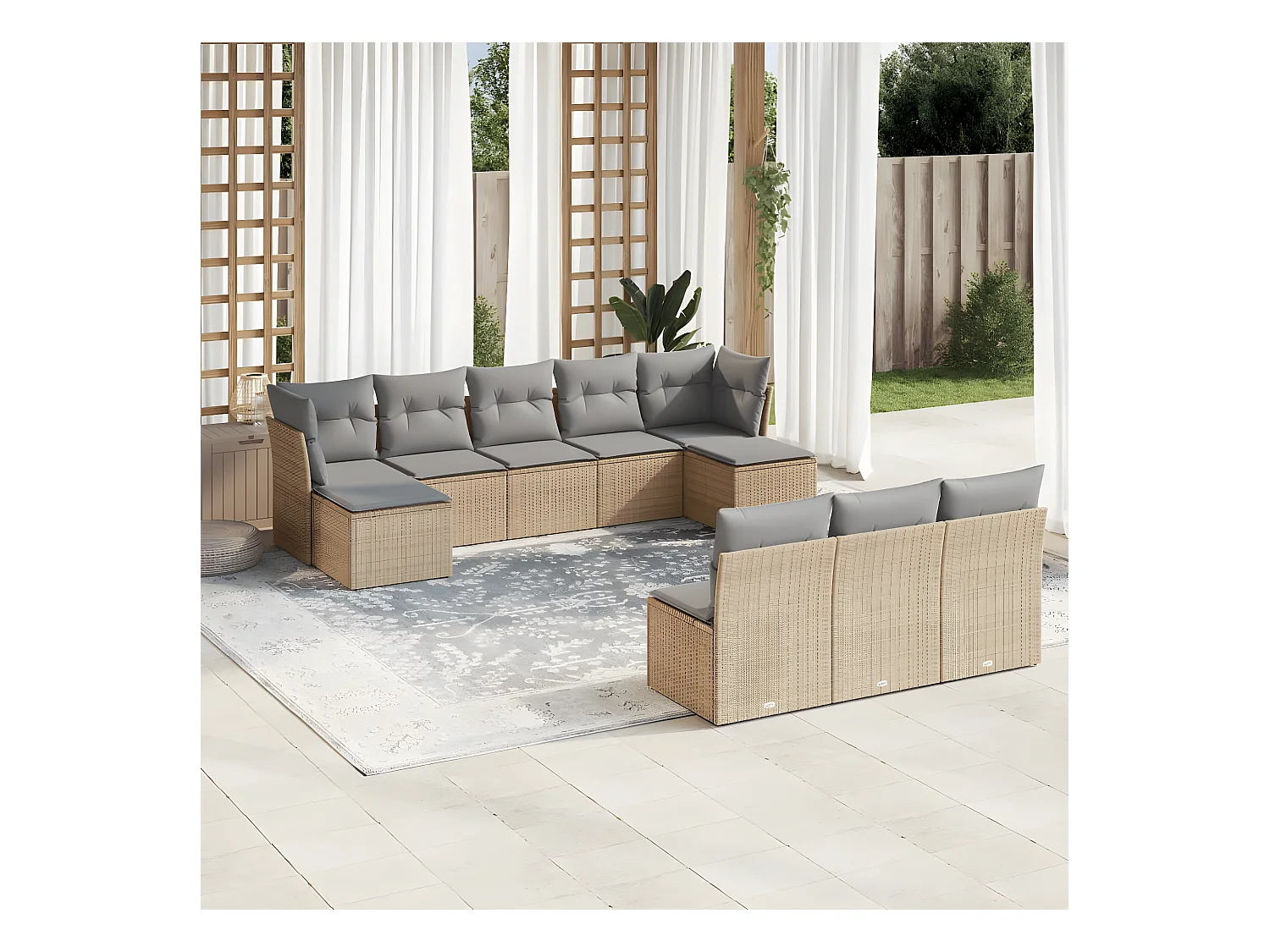 10-tlg. Garten-Sofagarnitur mit Kissen Beige Poly Rattan